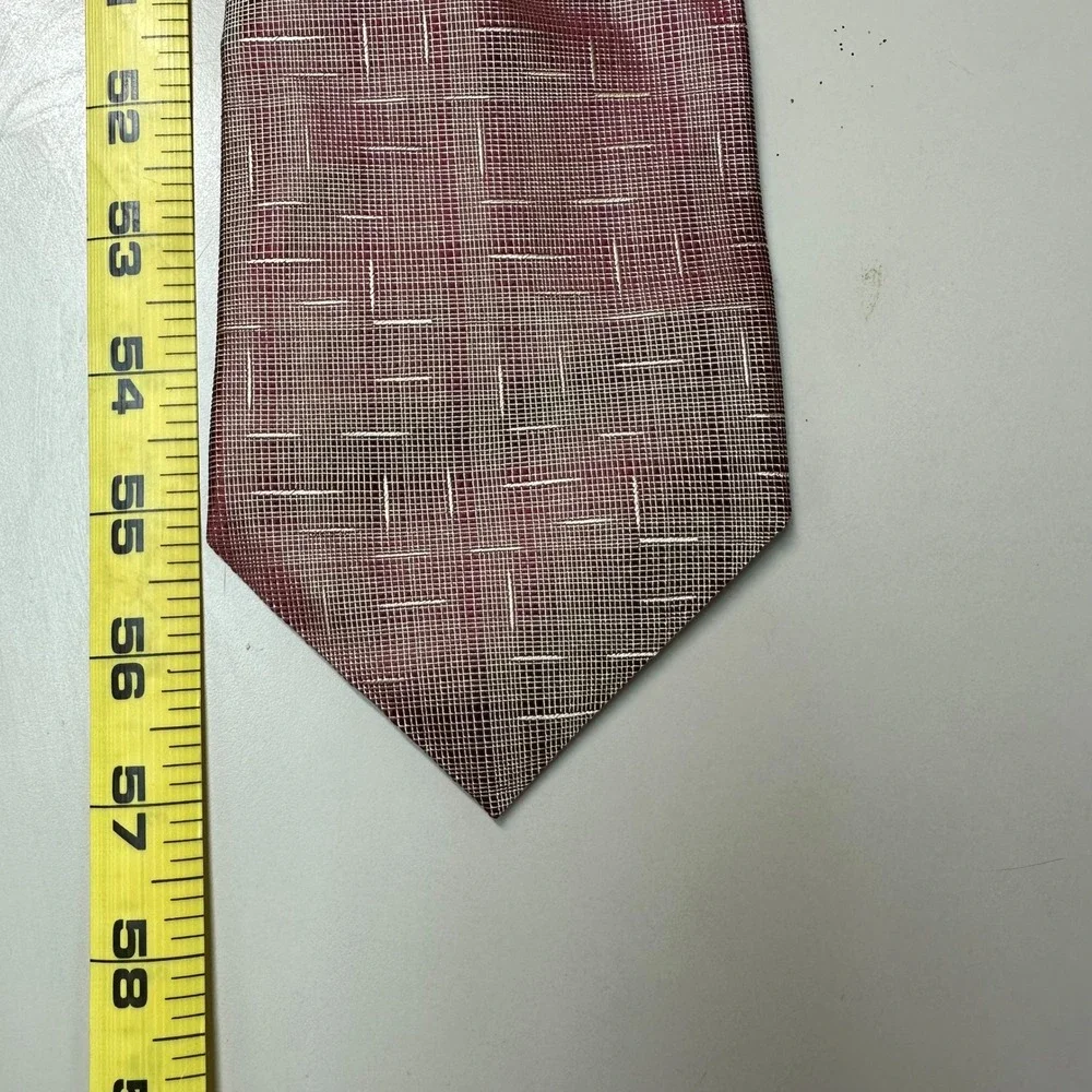 Piattelli Uomo Silk Tie Mens Burgundy Cream Textured Grid Pattern Made in USA